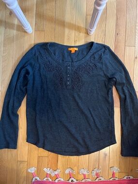 Grey waffle knit long sleeve Henley top